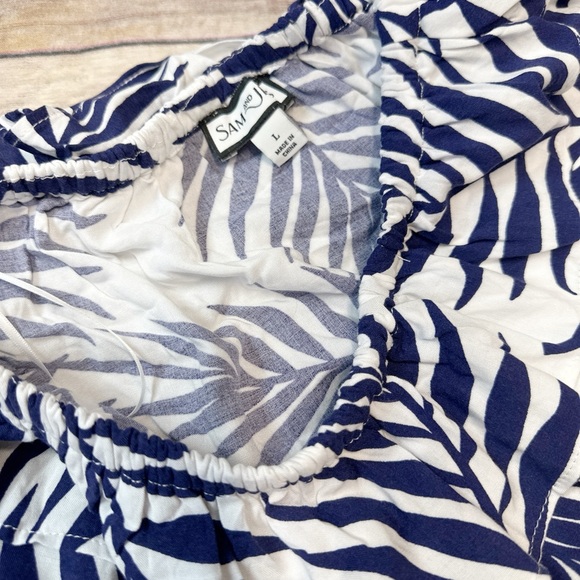 Sam & Jess Women's Fern-Print Ruffled Off-The-Shoulder Top Navy/White L - Picture 4 of 5